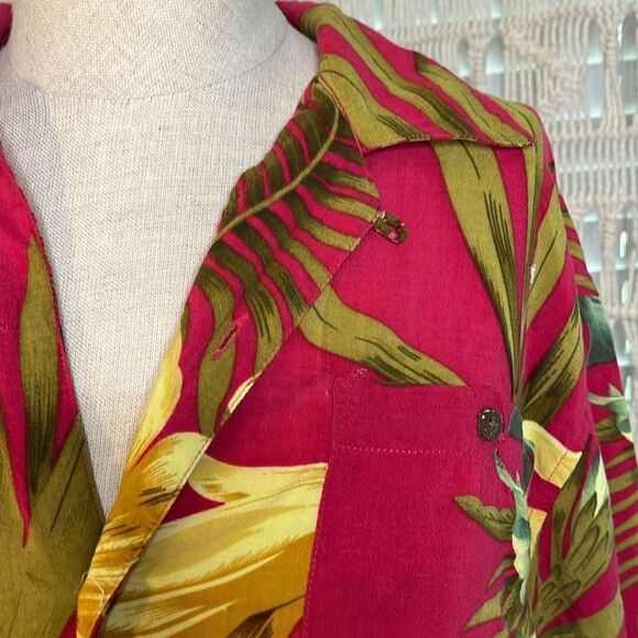 Vintage High Surf rayon Hawaiian shirt medium fuchsia yellow floral - Picture 3 of 16